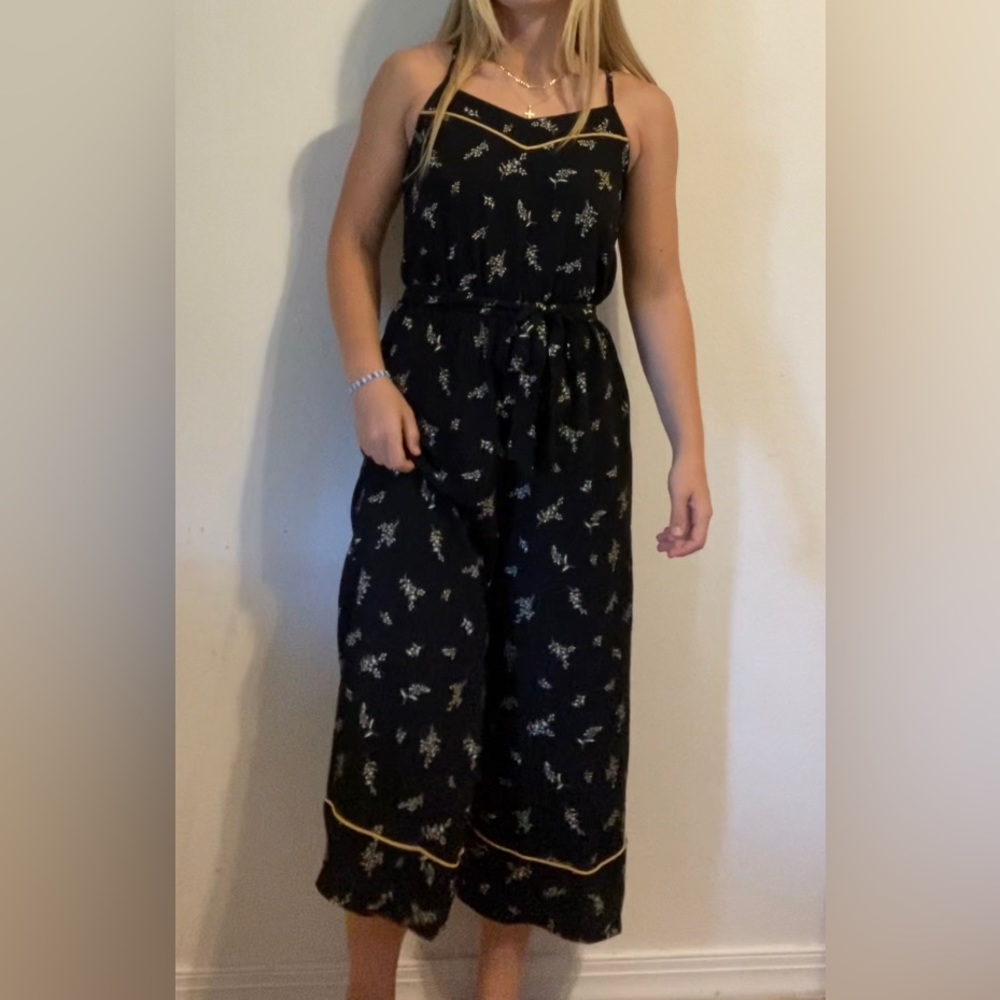 Charming Charlie Black Floral Jumpsuit